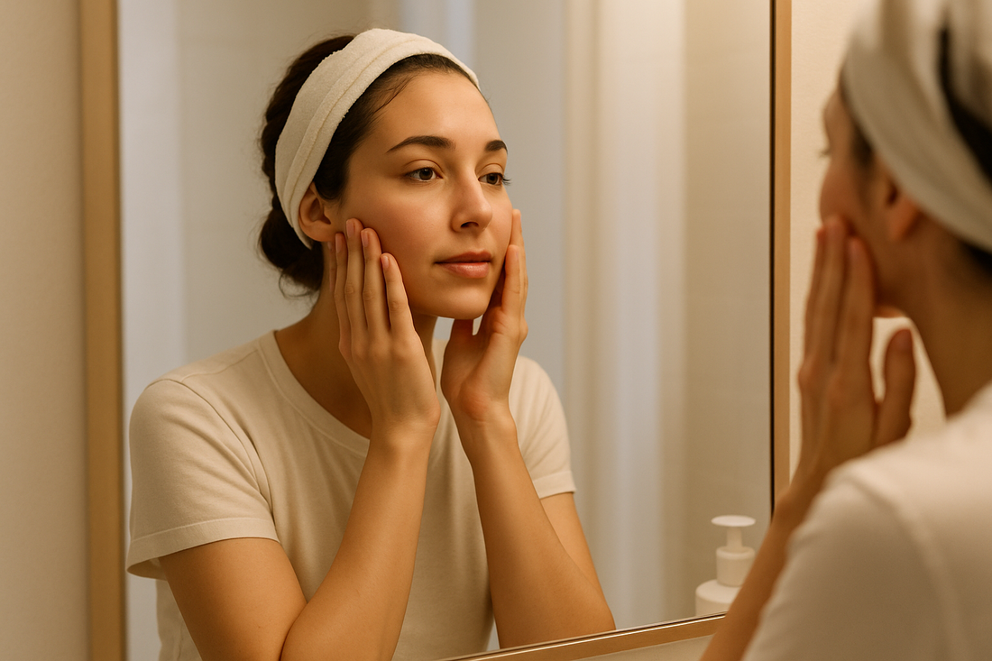 woman applying cream on her face