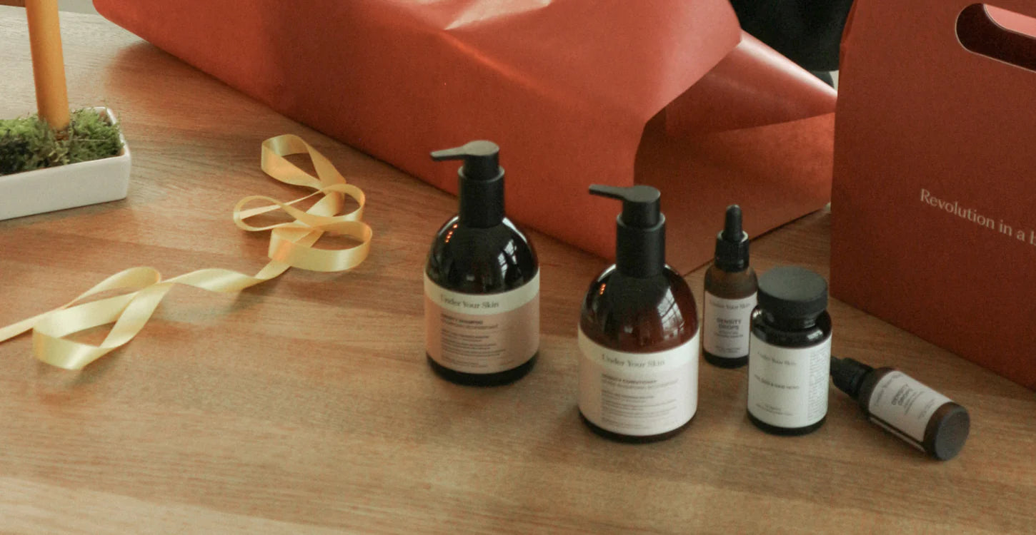 Products and red box on the background.