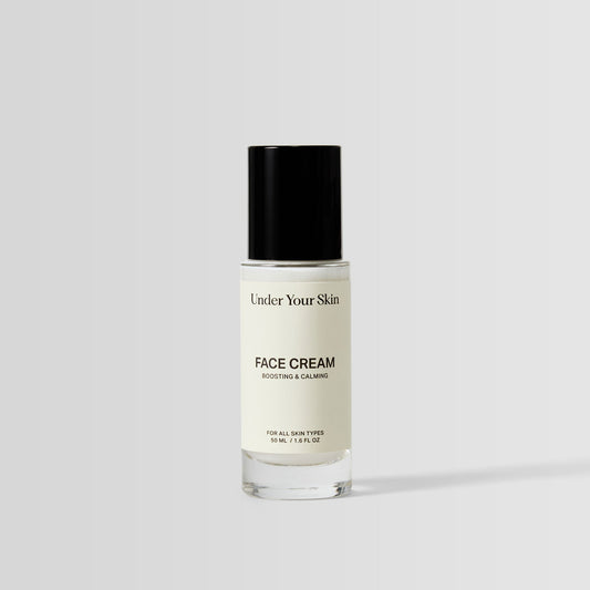 Under Your Skin Face Serum in a 30ml glass bottle. Hydrates and calms all skin types, and evens skin tone.