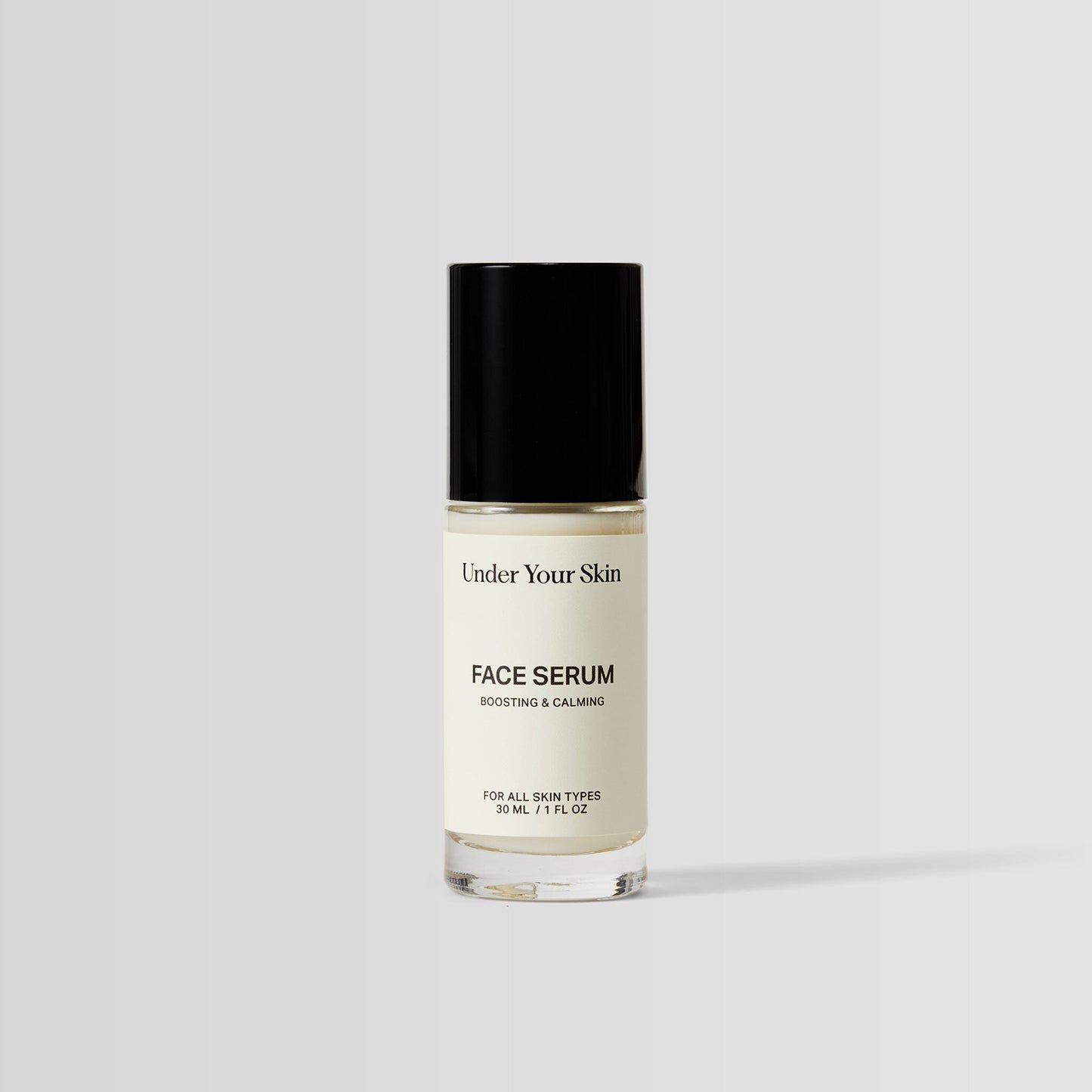 Under Your Skin Face Cream in a 50ml glass bottle. Soothes inflammation and strengthens skin barrier in all skin types.