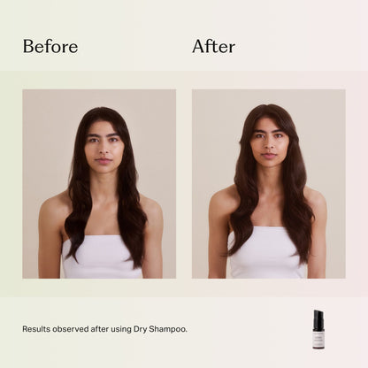 Före- och efterbild som visar resultatet av användning av torrschampo