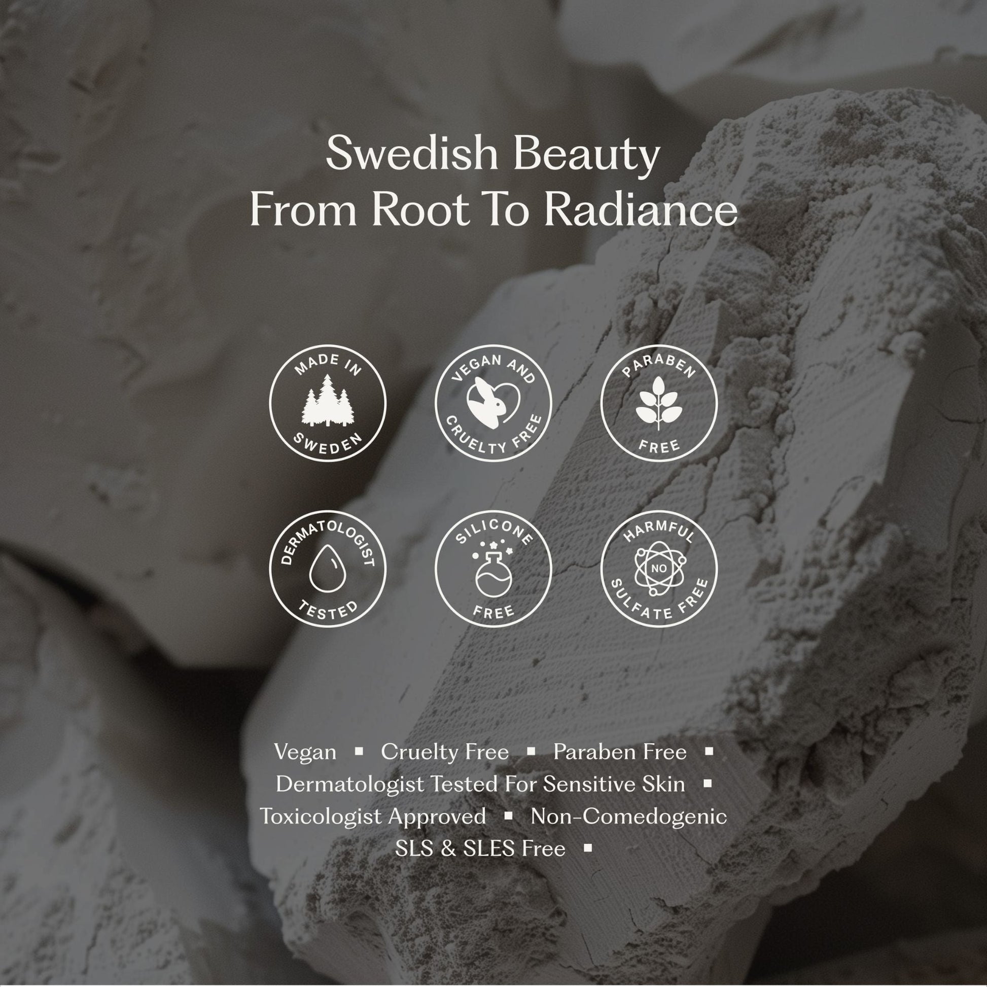 Grafisk lista som visar att produkterna är fria från skadliga ämnen som parabener, sulfater och silikoner